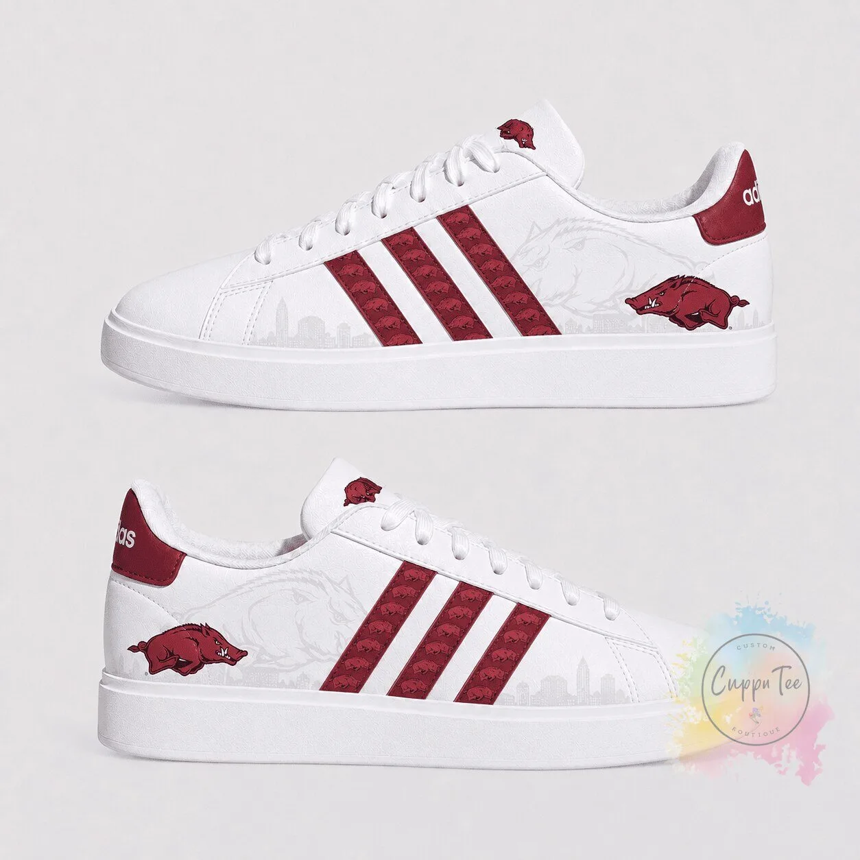 Arkansas Razorbacks NCAA Team Logo White and Red Stripe Sneakers